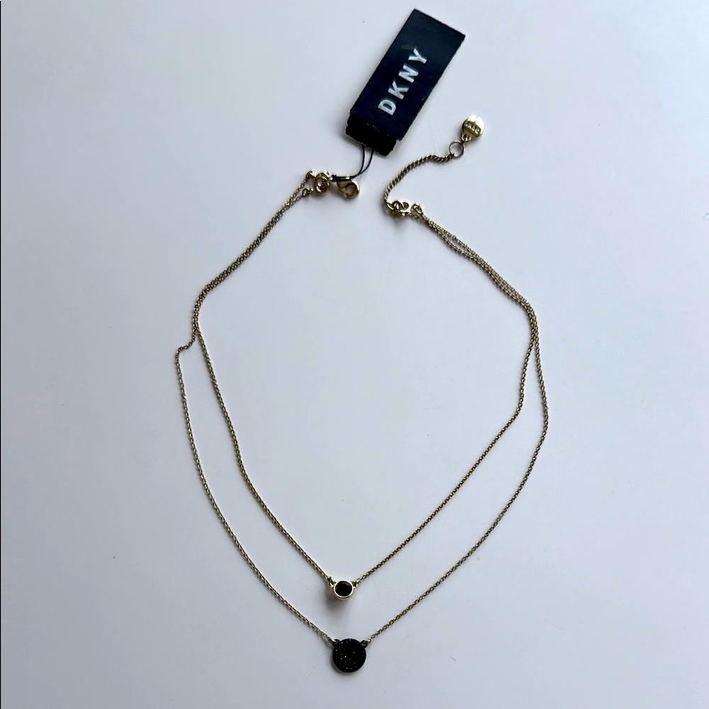 DKNY Gold Geometric Black Pave Pendant Layered Convertible Necklace